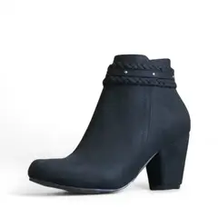 GENERICO - Taco X7 Botin Mujer Trensa Gamuza 2086L-60 Color Negro