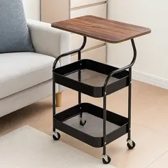 GENERICO - Mesa Auxiliar Multifuncional con Bandeja y Ruedas Color MarrónNegro