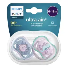 AVENT - Chupon 6 A 18 M Ultra Aereado X 2 Uni + Estuche - Niña