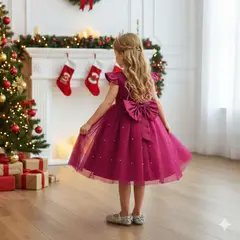 GENERICO - VESTIDO DE NAVIDAD PARA NIÑA - MODELO ELEGANTE CON DETALLE DE PERLITAS