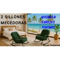 GENERICO - 2 SILLAS MECEDORA SOFÁ RECLINABLE SILLÓN PLEGABLE TERRAZA JARDÍN SALA PREMIUM VERDE