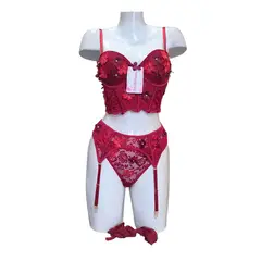 GENERICO - CORSET LENCERIA DE ENCAJE CON VARILLAS Y MEDIAS