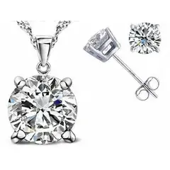 GENIEKA - Set de Joyas Shiny Crystal Squar Collar +Aretes Regalo Navidad