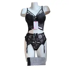 GENERICO - CORSET LENCERIA DE ENCAJE CON VARILLAS PORTALIGAS