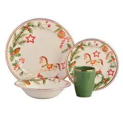 GENERICO - JUEGO DE VAJILLA CORONA DE 16 PIEZAS DULCE NAVIDAD