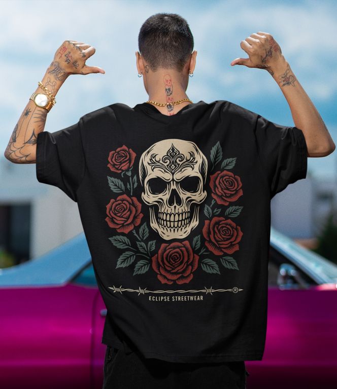 Polo oversize Calavera Rosas Hombre
