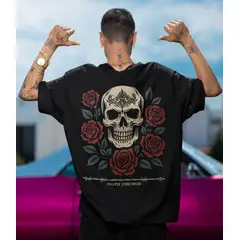 GENERICO - Polo oversize Calavera Rosas Hombre