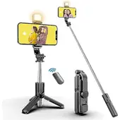 GENERICO - PALO SELFIE NEGRO CON TRIPODE INALAMBRICO BLUETOOTH Y CONTROL NEGRO