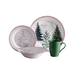 GENERICO - JUEGO DE VAJILLA CORONA DE 16 PIEZAS CHRISTMAS TREES