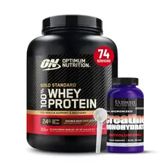 Optimum Nutrition - Gold Standard Whey 5 LB - Double Rich Chocolate + Creatina Ultimate Nutrition 300 G + Scoop