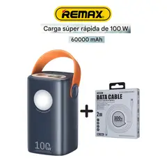 REMAX - Power Bank 60000mAh 100W Carga Rapida Laptop Celular + CABLE 2M C-C 100W