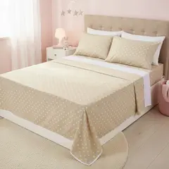 GENERICO - JUEGO DE SÁBANAS ALGODÓN PERÚ PIMA COLOR STAR WHITE PLUS SIZE