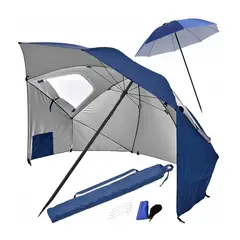 GENERICO - Sombrilla De Playa Grande Con Laterales Uv 220cm x 240cm Azul