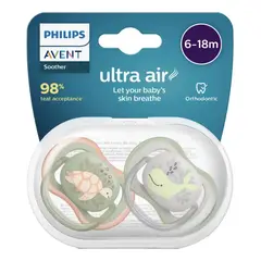 AVENT - Chupon 6 A 18 M Ultra Aereado X 2 Uni + Estuche - Niño