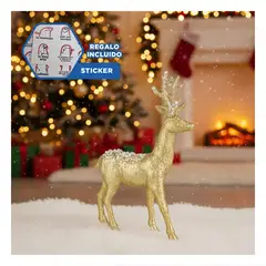 GENERICO - Decoracion Navidena de Reno Dorado Escarchado para Hogar o Sala 33x21cm Y+Regalo Sticker