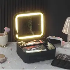 GENERICO - NECESER CON ESPEJO Y LUZ LED RECARGABLE