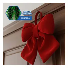 GENERICO - Lazo Decorativo de Terciopelo Rojo para Navidad 20x25cm Y+Guirnalda Nav