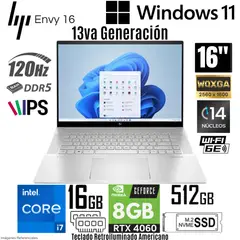 HP - Laptop Envy 16-H1020NR 16 Intel Core i7-13700H 16GB RAM 512GB SSD RTX 4060-8GB 16" WQXGA Touch