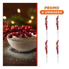 GENERICO - Pack4 Ramillete Bolitas Plastico Largo para Añadir en Ramos Navideños Rojo 66 cm