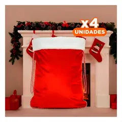 GENERICO - Pack4 Bolsa de Navidad para Regalos Rojo y Blanco con Toque Tradicional Y+Regalo Sticker