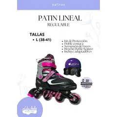 OKA - PATIN LINEAL REGULABLE NEGRO Y ROSADO L 38-41