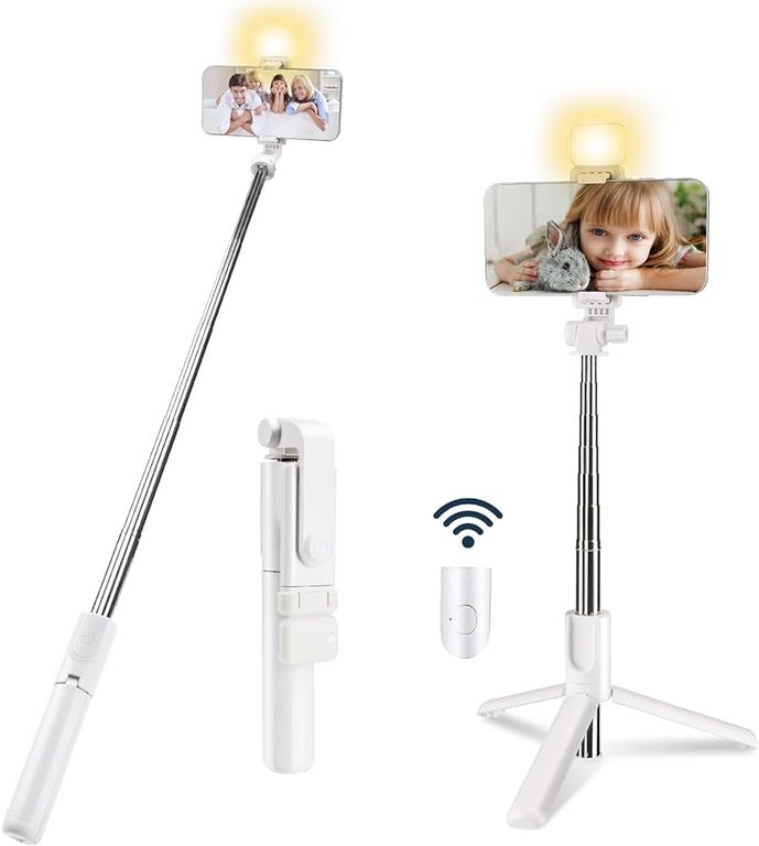 PALO SELFI CON TRIPODE INALAMBRICO BLUETOOTH Y CONTROL BLANCO