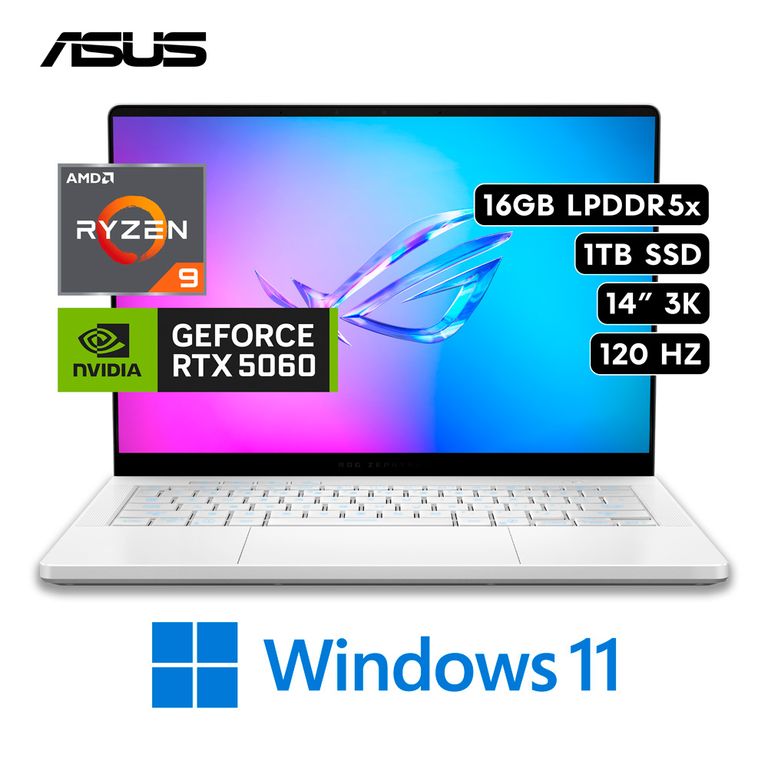 LAPTOP ROG Zephyrus G14 Ryzen 9 270 16GB RAM 1TB SSD RTX 5060 3K OLED 14" WIN 11 WHITE
