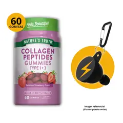 NATURE'S TRUTH - PEPTIDO DE COLAGENO SABOR FRESA 60 GOMITAS + PORTASUPLEMENTOS