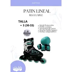OKA - PATIN LINEAL REGULABLE NEGRO Y TURQUESAS 30-33