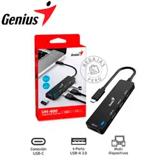 GENIUS - Hub USB-C UH-400 4 Puertos USB 3.0 Alta Velocidad Negro