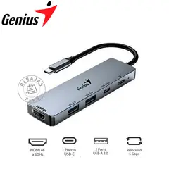GENIUS - Hub USB-C UH-500 4K HDMI 100W PD 5 Puertos Multifuncion Gris XL
