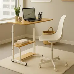 GENERICO - Mesa Escritorio Altura Regulable con Repisas Color Madera y Blanco