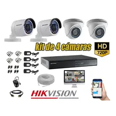 HIKVISION - Kit CCTV 4 Cámaras Analógicas HD 720p + DVR + 50m Cable UTP