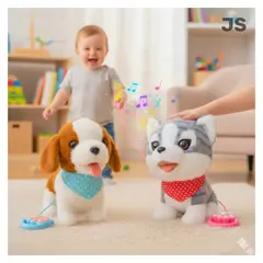 GENERICO - PACK DE PERRITOS MUSICALES ELECTRONICOS PARA NIÑAS CON CORREAS ROSADAS JS