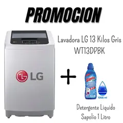 LG - Lavadora 13 Kilos Gris Smart Motion Carga Superior WT13DPBK + Detergente Sapolio 1L. (Nuevo)