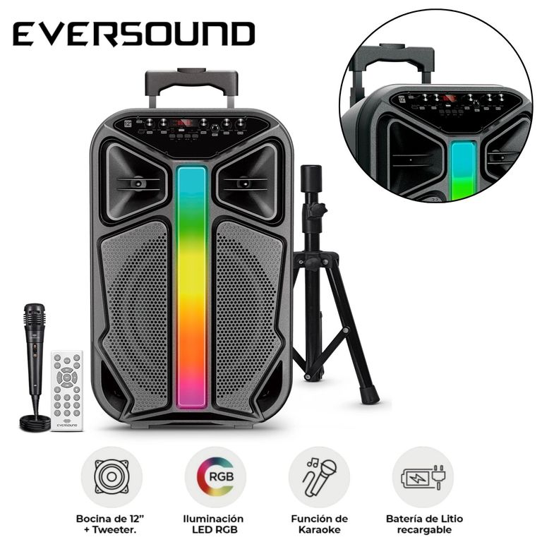 Combo Parlante + Tripode Lyrico EV 6000T Woofer de 12 LED RGB