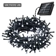 GENERICO - Tira de Luces LED Navideñas 100 Focos de 10 metros Color Blanco con Panel Solar