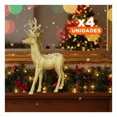 GENERICO - Pack4 Figura Decorativa Reno Dorado Escarchado para Centro de Mesa Navideno Y+Regalo Sticker