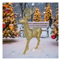 GENERICO - Reno Dorado Escarchado con Detalles de Brillo Decorativo 46x30cm Y+Ligas Regalo