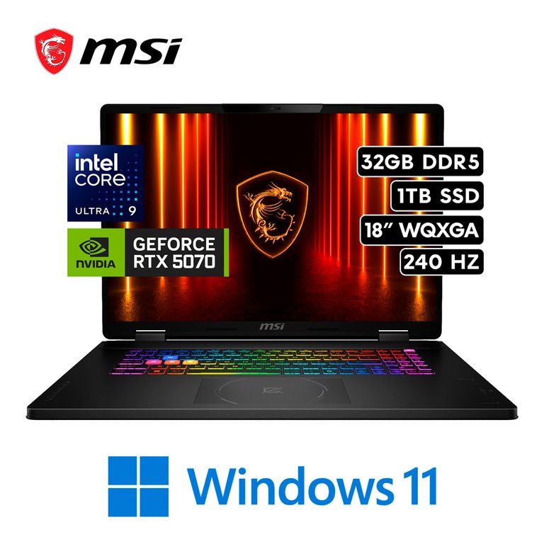 LAPTOP CROSSHAIR 18HX AI INTEL ULTRA 9 275HX 32GB RAM 1TB SSD 18” QHD RTX 5070 8GB WIN11