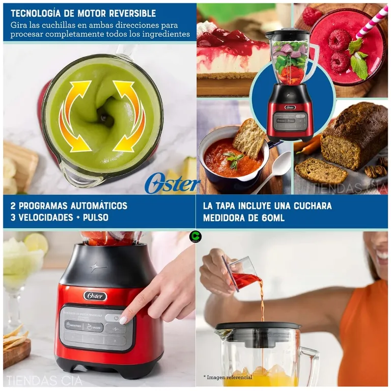 Licuadora con tecnología reversible3 velocidades más pulso BLSTPEG-CRT