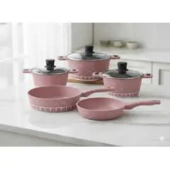 GENERICO - OLLAS Y SARTENES SET 8 PCS - ROSADO