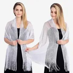 KAST PE - Chal Bufanda Alisa Clásica Blanco con Flecos de Hilo para fiesta