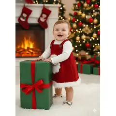 GENERICO - VESTIDO PARA NIÑA BEBE DE NAVIDAD +BODDY