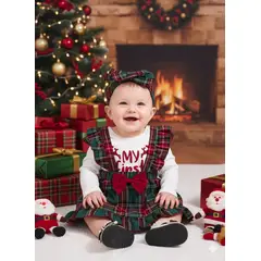 GENERICO - VESTIDO PARA NIÑA BEBE DE NAVIDAD +BODDY + LAZO