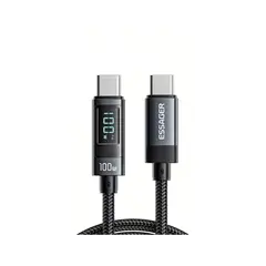 ESSAGER - Cargador Con Pantalla Led de Carga Rápida USB-C a USB-C 100w 1m
