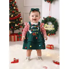 GENERICO - VESTIDO NAVIDAD PARA BEBE - BODDY + OVEROLL + LAZO