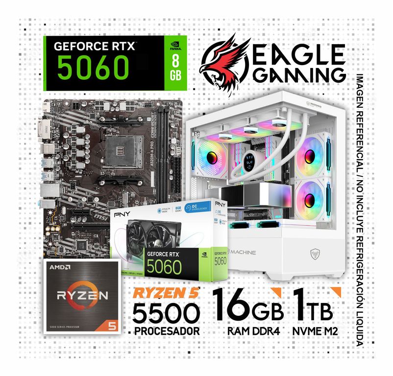 Computadora PC Gamer RYZEN 5 5500 RAM 16GB SSD 1TB RTX 5060 8GB