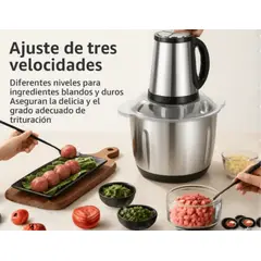 GENERICO - Picadora de carne de acero inoxidable de alta resistencia con 6 cuchillas 3 velocidades, 3 litros