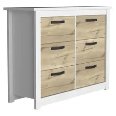 FMFURNITURE - Comoda 6 Cajones Blanco Y Café Claro 91.6x120x40.7 Cm